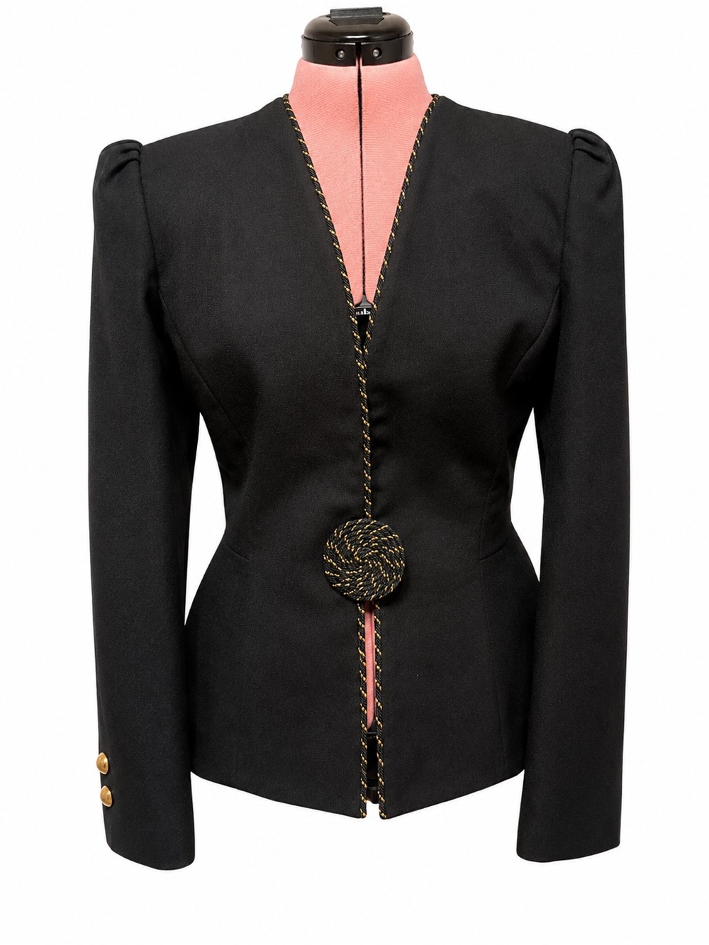 Kasper for A.S.L. Nights Vintage Black Evening Jacket Blazer w Gold Trim